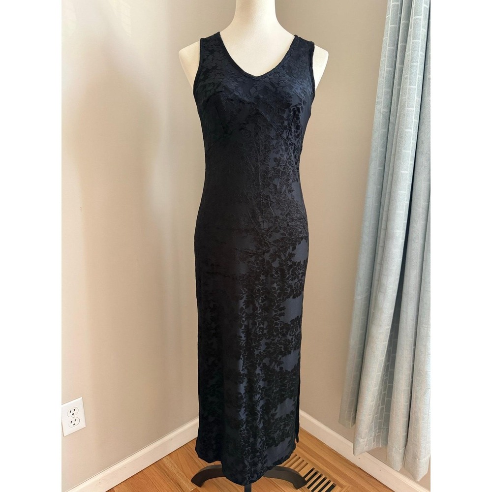 VTG 90s Y2K Express Black Velvet Burnout Maxi Dress Size 1/2‎ Whimsygoth Dark